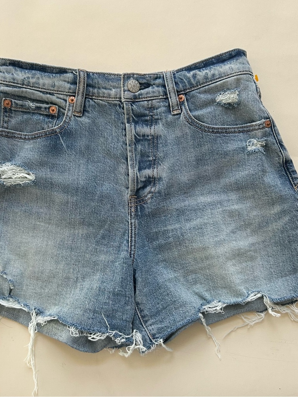 DAZE High-Rise Distressed Denim Shorts - Light Blue - Picture 2 of 8